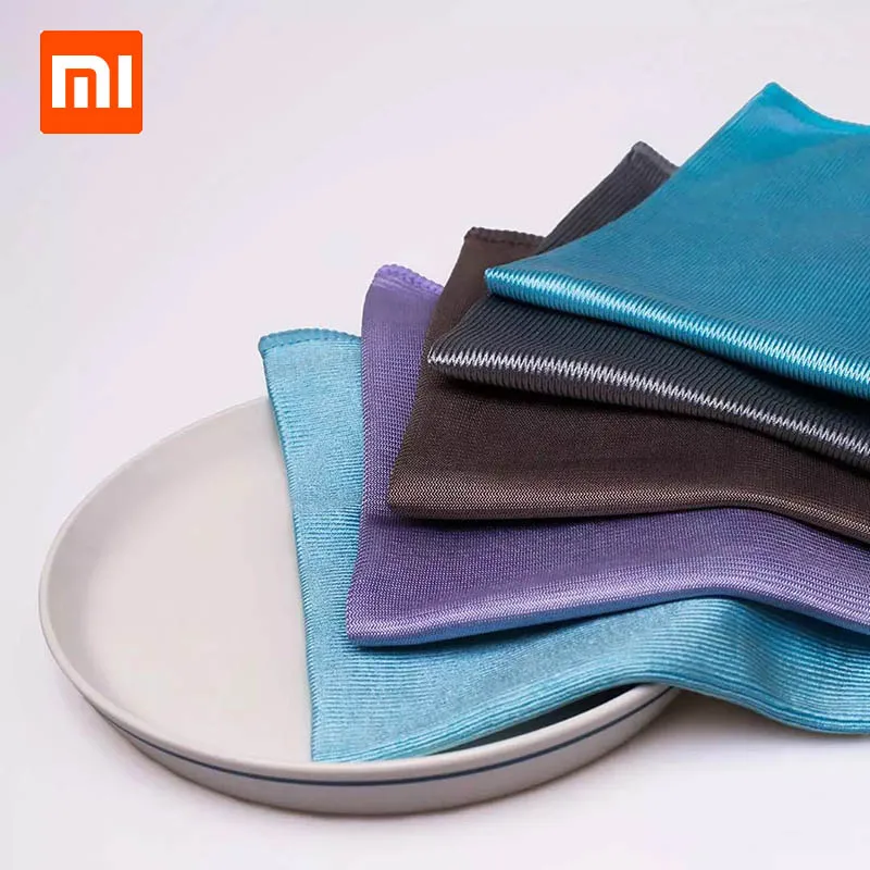 

Xiaomi Jiezhi 5Pcs Microfiber Seamless Towel Strong Water Absorption Kitchen Rag Glass Cleaning Tool Antibacterial Towels h30