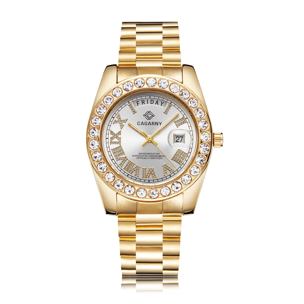 Ролевые часы в стиле хип-хоп для мужчин Cagarny Роскошные модные женские кварцевые часы с бриллиантами наручные часы водонепроницаемые золотые relogio masculino