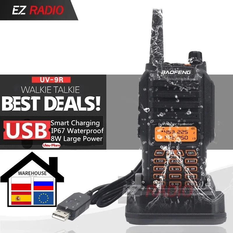 Baofeng UV 9R водонепроницаемый двухдиапазонный мобильный радио VHF UHF 8 Вт 5R рация 10 км