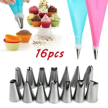 

16 PCS/Set Silicone Pastry Bag Tips Kitchen DIY Icing Piping Cream Reusable Pastry Bags Cake Decorating Tools