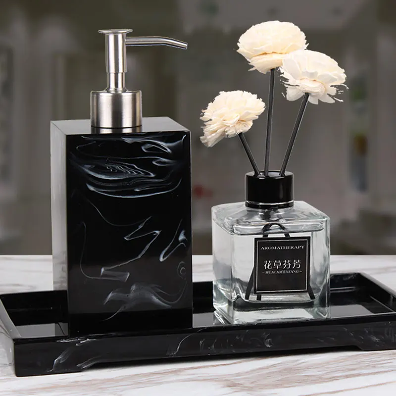 Bathroom Accessories INS Popular Imitation Marble Stripe Resin Hand Sanitizer Bottle Shampoo Dispenser Lotion Bottle For Hotel