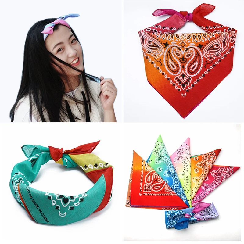 Fashion 55x55cm Unisex Hip Hop Hijab Hair Scarf Bandanas Tie Dye Gradient Color Cashew Flowers Square Headscarf Neckerchief |