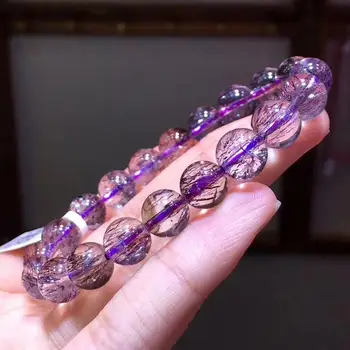 

Certificate Natural Purple Super Seven 7 Melody Stone Rutilated Quartz 9mm Crystal Bracelet Round Beads Women AAAAA