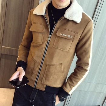 

2019 autumn and winter new plus velvet coat jacket men's webbing slim fur collar jacket short men's lining warm wool coat jacket