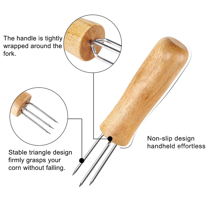 Corn Holders(Set Of 24), Stainless Steel Corn Holders with Wooden Handle Corn on the Cob Skewers for Kids and Adults Home Cookin