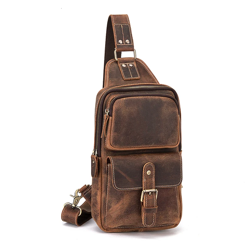 Men Bag Genuine Leather Triangle Chest Bag Brand Shoulder Bag