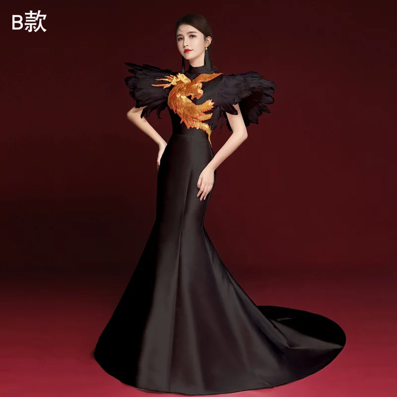 Элегантный черный Cheongsam Сексуальная одежда в китайском стиле новинка для сцены