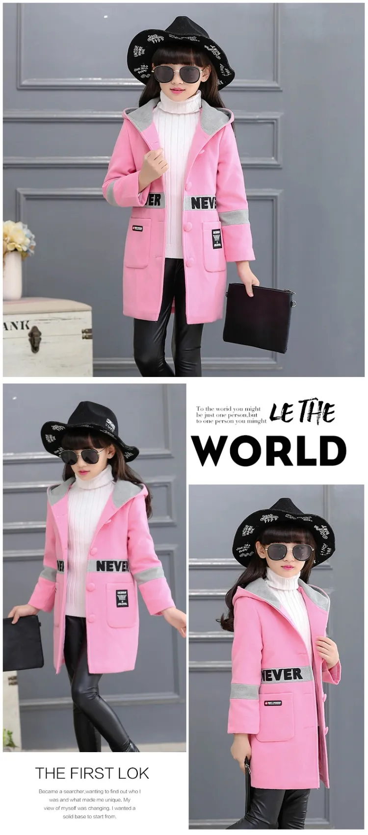 Hot Teenager Girls Woolen Blends Coat Jacket Autumn and Winter New Korean Long Section Hooded Plus Velvet Thick Woolen Coat
