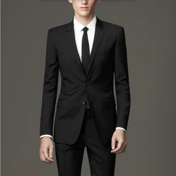 

Black wool blended men suits custom made men's wedding suits tuxedos good quality formal business occasions suits(jacket+pants)
