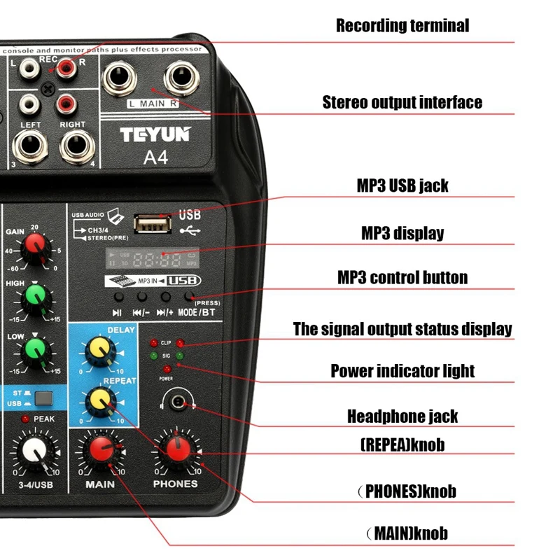 Горячая HG-Tu04 Bt 4 канала звук микшерный пульт запись 48 В Phantom power Monitor Aux дорожки плюс эффекты аудио микшер с Usb Cabl