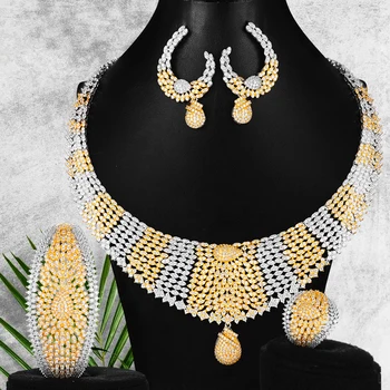 

Soramoore 4PCS Fashion Luxury Waterdrop Jewelry Sets For Women Wedding African Indian Cubic Zirconia Dubai Bridal Jewelry 2020