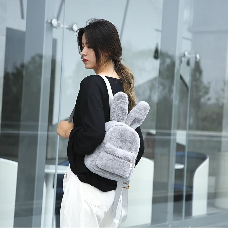Kawaii пушистая сумка на плечо новая Корейская версия женский студенческий плюшевый рюкзак с заячьими ушками Милая мультяшная Дудка школьная сумка