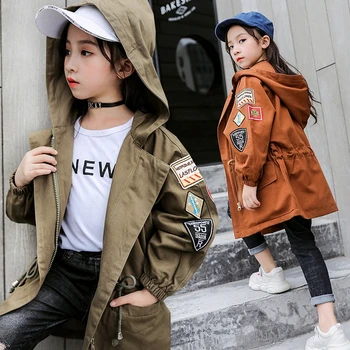 

Children's Jacket Girls Windbreaker Autumn Kids Clothings Casual Outwear Waist Windbreaker With Hood Teen Girls Coat Fashion