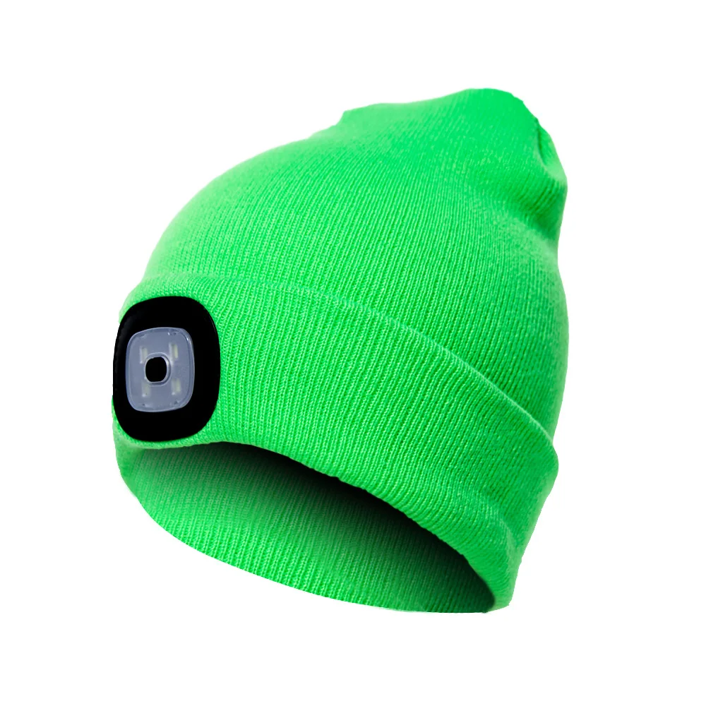 Light green Светодиодный головной убор унисекс на осень и зиму, теплые шапочки для рыбалки, вязаная шапочка для бега, шапка для мужчин и женщин, шапка для кемпинга, альпинизма, s - Цвет: Light green