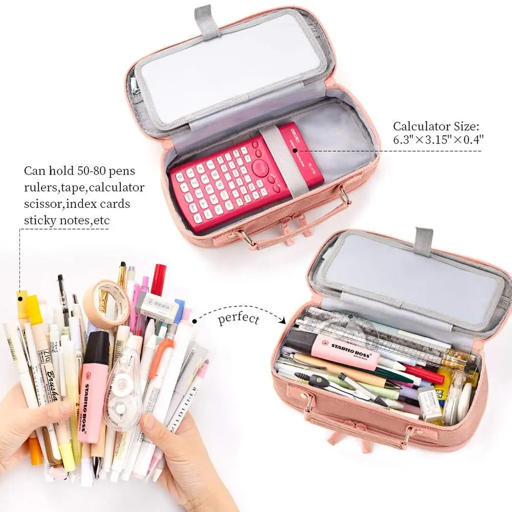 Big Capacity Pencil Case Stationery Storage Large Handheld Pen Pouch Bag  Multiple Compartment Double Zipper Cosmetic Portable High School Organizer