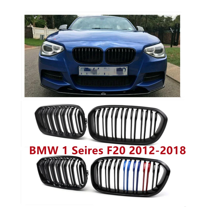 1 Pair Front Grilles for BMW 1 Series F20 F21 2012-Gloss Black Kidney Grill Replacement Racing Front Bumper Grilles