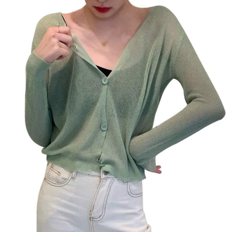 

Sweet Thin Long Sleeve Cardigan WomenKorean Button Knitted Sweater Streetwear Autumn Clothes