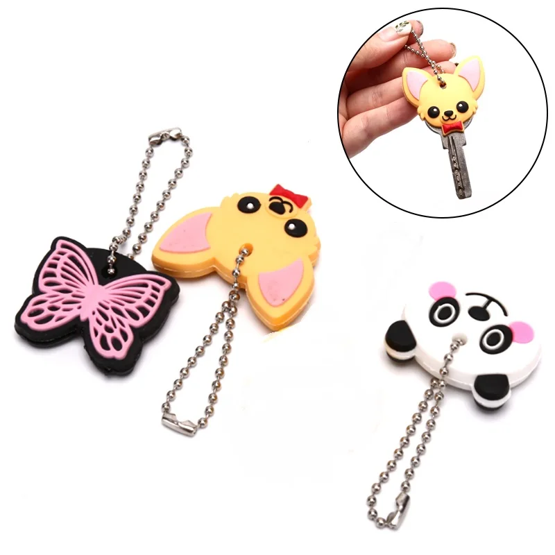 

1Pc Case Shell Dog Butterfly Cat Animals Shape Silicone Key Ring Cap Head Cover Keychain Lovely Jewelry Gift