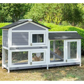 

House Chicken Coop for Pets Cottage -style Design Multi-level Deluxe Hutch Pet Rabbit Hutch Wooden for Outdoor and Indoor Use