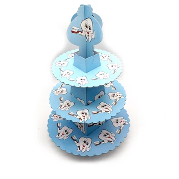 

Happy Birthday Party Boys Baby Favors Blue First Tooth Theme Cake Stand Decoration 3 Tier DIY Paperboard Cupcake Holder 1Set