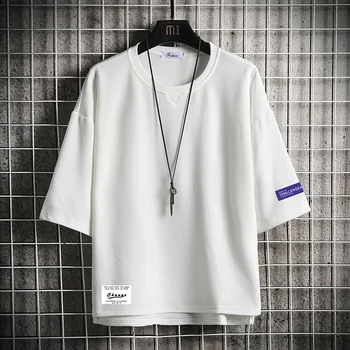 

Summer Loose Black T Shirts Men Japanese Style Cartoon Printed Stylish Casual Streetwear Round Neck Solid Top Clothing KK60DX