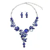 Ensemble de bijoux de mariée en cristal bleu goutte d'eau, grand collier et boucles d'oreilles de luxe pour femme, couleur or, pour mariage ► Photo 2/6