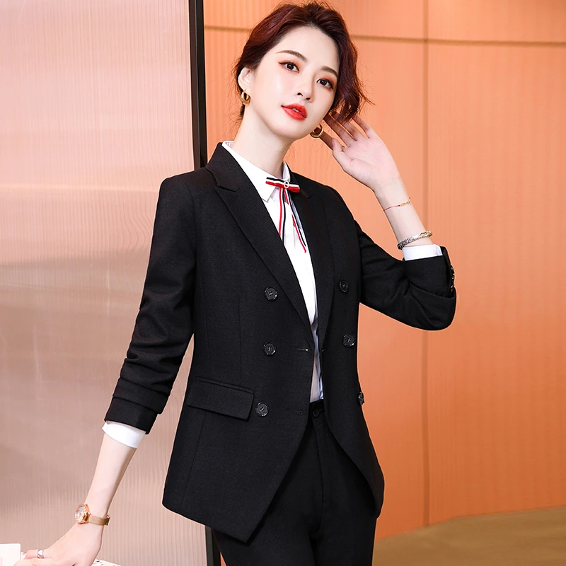 Chaqueta Formal elegante para mujer, Blazer, pantalones, ropa de trabajo, Tops y color gris marino, para Otoño e Invierno|Trajes de pantalón| - AliExpress