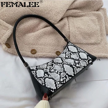 

2019 New Women Luxury Snake Print Baguette Bag Women PU Leather Shoulder Serpentine Handbags Party Fashion Tote Bag Mujer