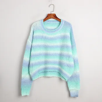 

Gradient Striped Sweater Women Mohair Oversized Sweaters 2020 Autumn Winter Jumpers Round Neck Long Sleeve Plus Size Sweater