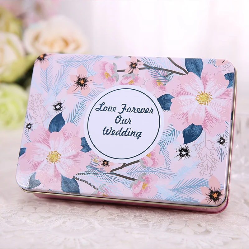 

Flower Pattern Storage Box For Candy Card Rectangular Sugar Gift Box Korean Style Tin Packing Case Candy Rangement Coin Capsules