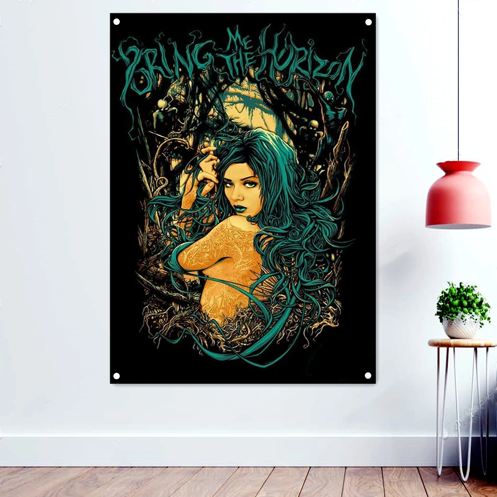 

Witch Death Art Banner Wall Hanging Metal Albums Band Wallpapers Macabre Skull Tattoos Illustration Tapestry Flags Home Decor