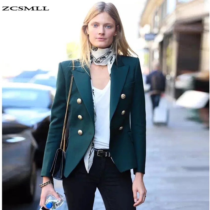 

ZCSMLL Green Blazer Women Turn-down Collar Full Sleeve Vintage Fashion Personality Design 2020 New Fall Winter Coat Tide