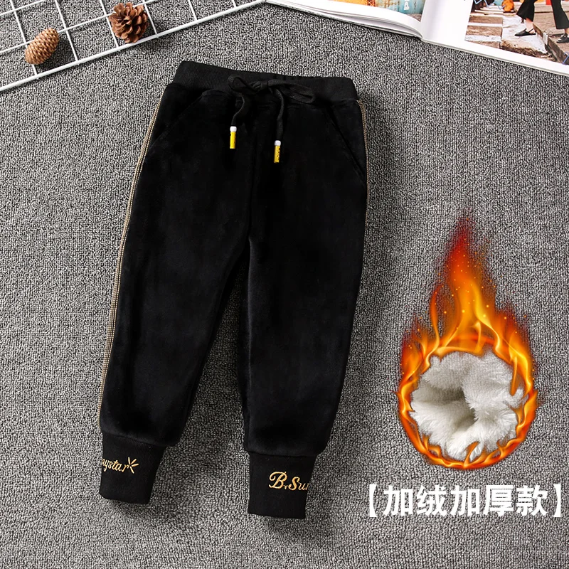 Famli Toddler Kids Winter Trousers Autumn Children Pant Full Length Corduroy Plus Velvet Thicken Warm Pant Boys Pants - Цвет: black 2
