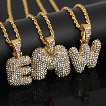 

Wholesale Hot Sale Hip Hop Pendant Necklace Creative Capital Letter Crystal Pendant Necklace Stylish Men Women Jewelry Dropship