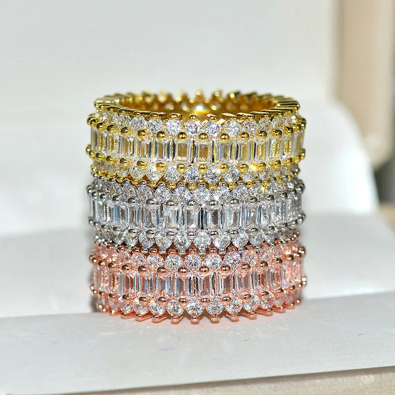 Новое серебро, золото, розовое золото большое кольцо с цирконом камень для женщин Свадебная Модная бижутерия для помолвки