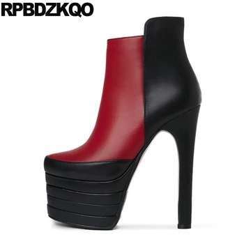 

booties ankle luxury women shoes chunky block exotic dancer stripper big size extreme custom fetish side zip boots red high heel