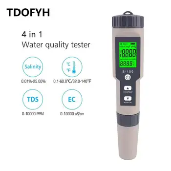 

TDOFYH 4 in 1 TDS/EC/Salinity/Tem Meter Digital Water Quality Monitor Tester Salinity Tester for Pools, Drinking Water, Aquarium