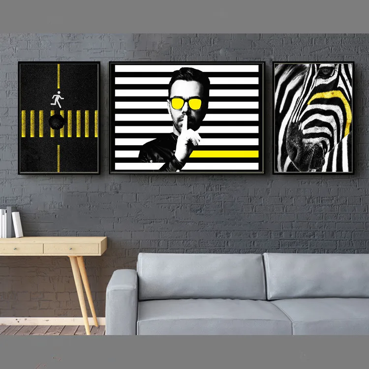 

Northern European-Style Modern Minimalist Oil Painting Modern City Bar Restaurant Zebra Black And White Figure Frameless Decorat