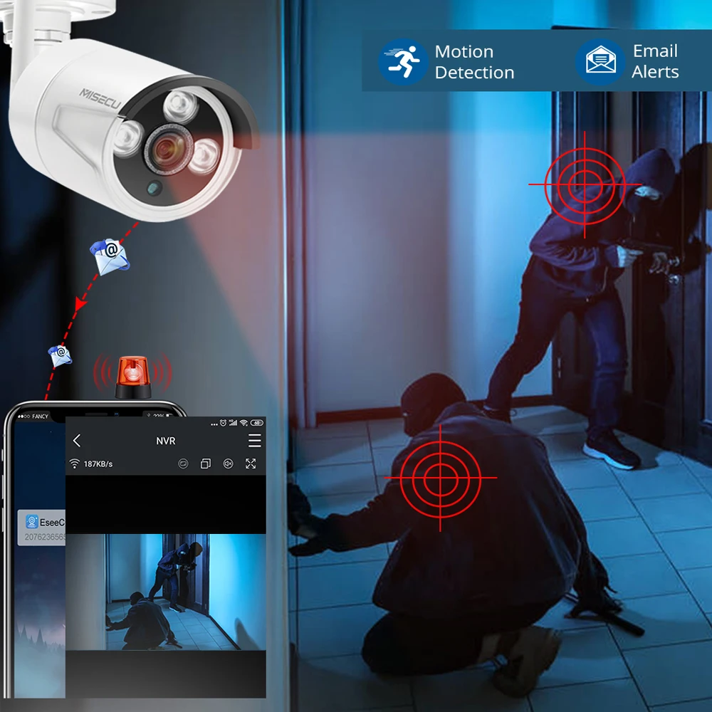 MISECU H.265 HD 3MP Wifi Camera Security System Outdoor Wireless IP Camera Kit Waterproof Audio Record Human Detected CCTV Video