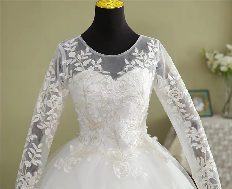 gown for wedding VLNUO NISA Real Video New Korean Plus Size Wedding dress Full Sleeve Long Lace Appliques Noiva Gown O-Neck Cheap wholesale China short wedding dresses