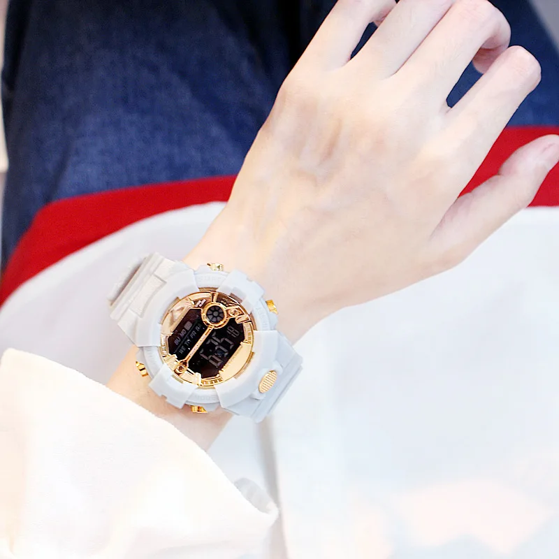 Reloj Mujer модные светящиеся электронные часы с будильником большие спортивные часы женские цифровые часы женские студенческие часы Zegarek Damski - Цвет: Grey