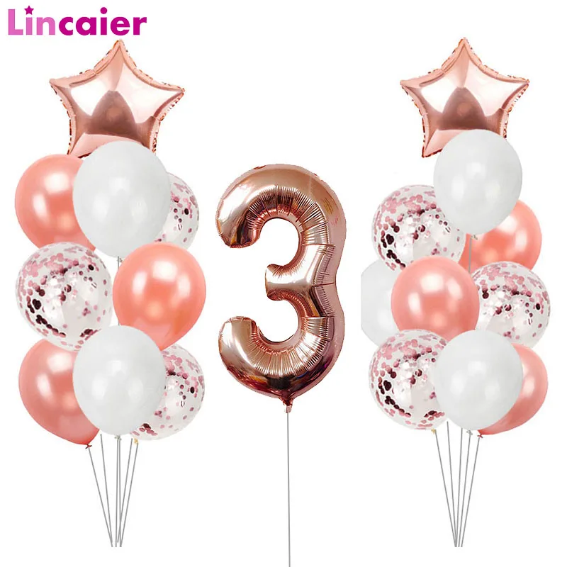 3 года День рождения розовые золотые воздушные шары вечерние украшения 3-й день рождения я три баннер с девушкой на третий день рождения