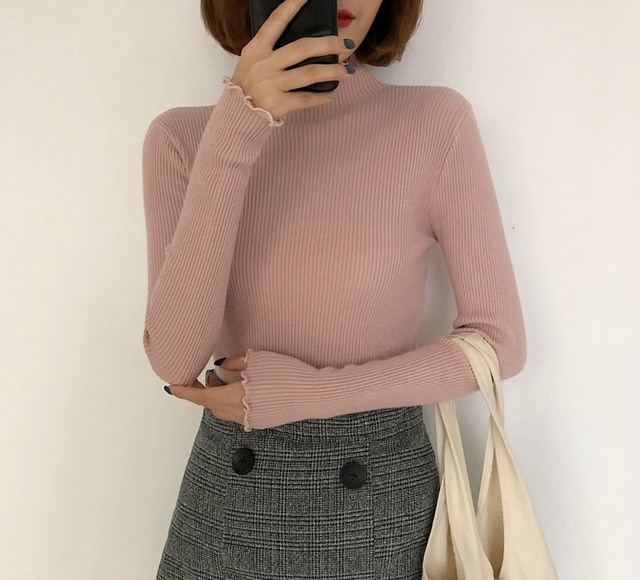 Women Turtleneck 2022Autumn and Winter Ruched Slim Women Sweaters High Elastic Solid Sexy Knitted Pullovers 6785 50