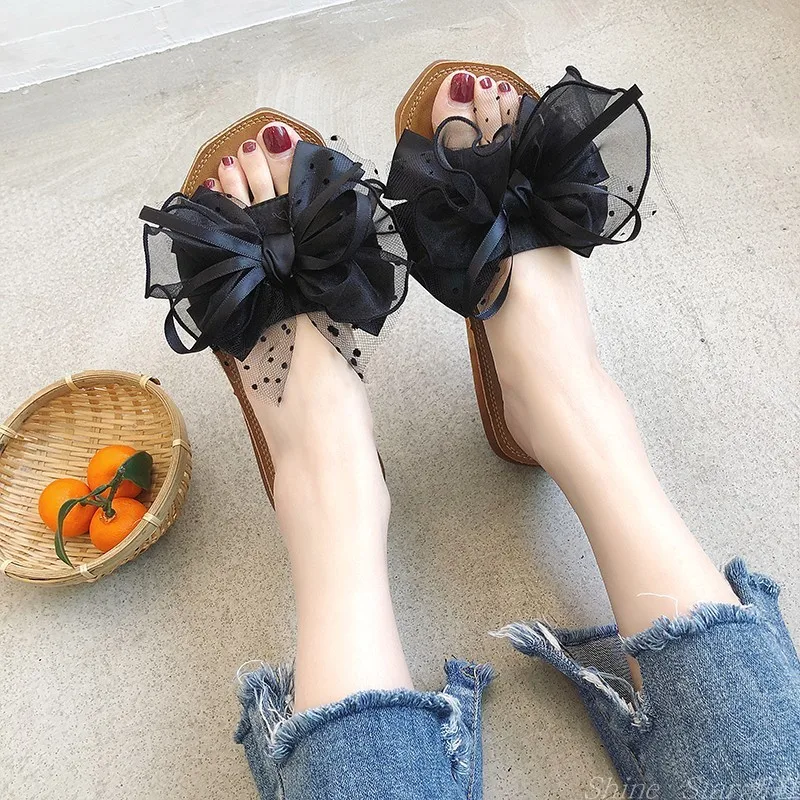 

Slipper Women's Cute INS Outer Wear Fashion Summer Anti-slip Lazy Online Celebrity 2019 New Style Bow Versatile Flat Cold