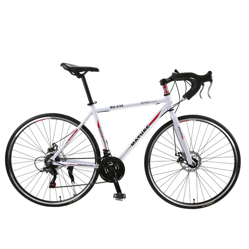 White red 21speed Дорожный велосипед 700C из алюминиевого сплава для взрослых дорожный велосипед скорость двойной дисковый тормоз гоночный 21/27/30 скоростей изогнутые дорожный велосипед - Цвет: White red 21speed