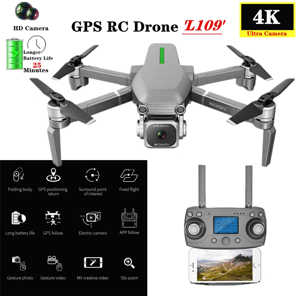 

GPS Drone With 5G Wifi FPV 4K HD Camera Brushless Quadcopter 25 minutes Flight Time Foldable Dron L109 VS F11 SG906 K1