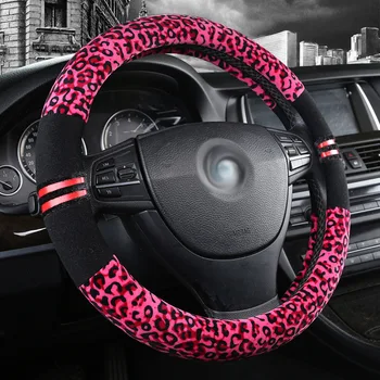 

Winter Leopard Printed Steering Wheel Cover Universal Fit Short Plush Women Men Sexy Auto Products 38cm