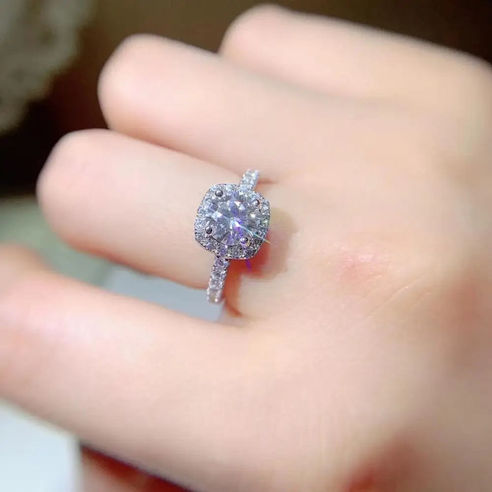 Kkmall магазин круглое серебряное кольцо Moissanite 1.00ct D VVS роскошное свадебное кольцо Moissanite для женщин