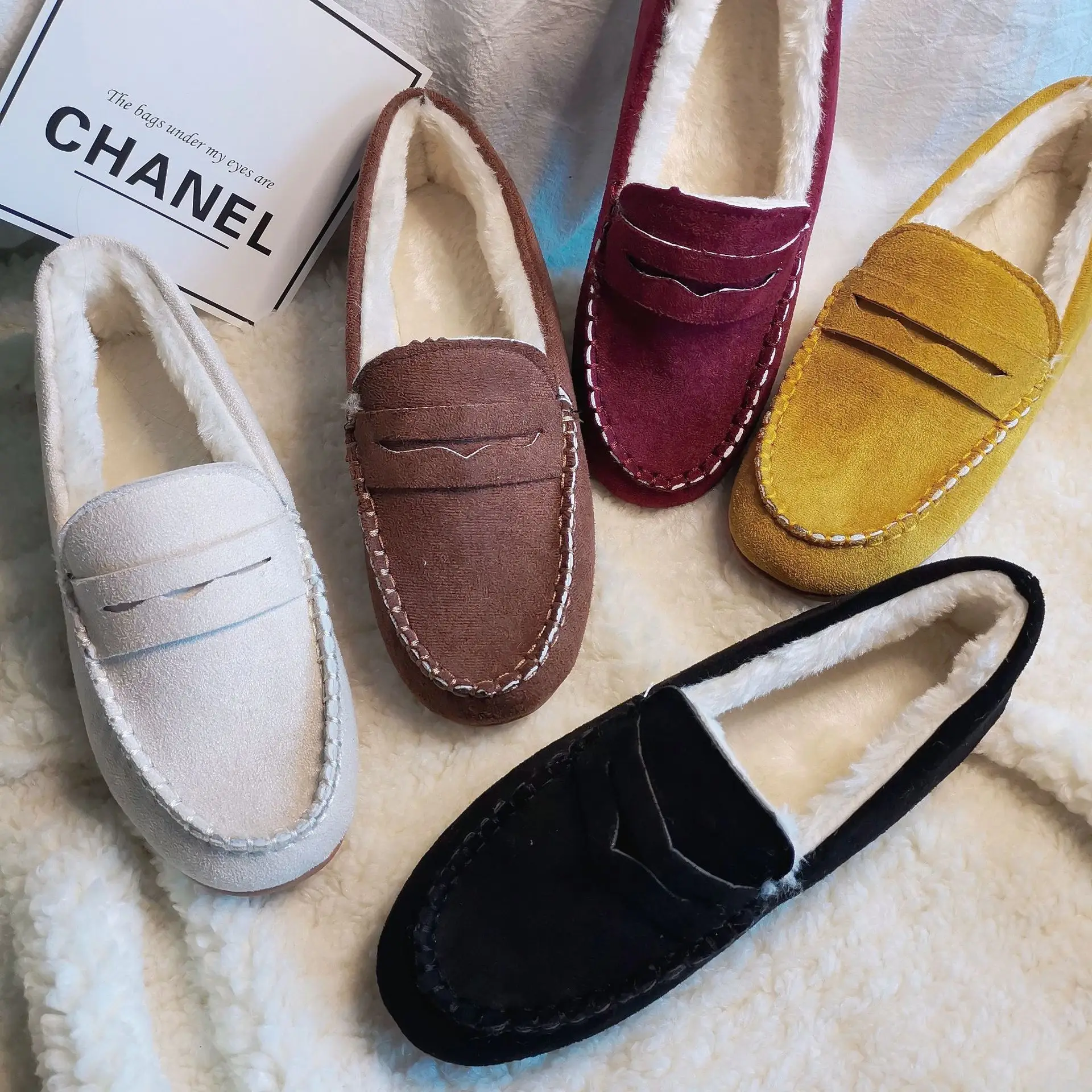 

2019 Winter New Style Flat Low-Cut Versatile Casual plus Velvet Warm Daily Life Household Shoes Anti-slip Women's Moccosins