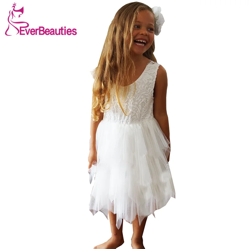 

Flower Girl Dresses Tulle Lace Sleeveless Communion Dresses V-Neck Party Dress Vestidos De Comunion 2020